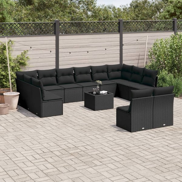 vidaXL sofasæt til haven 13 dele med hynder polyrattan sort