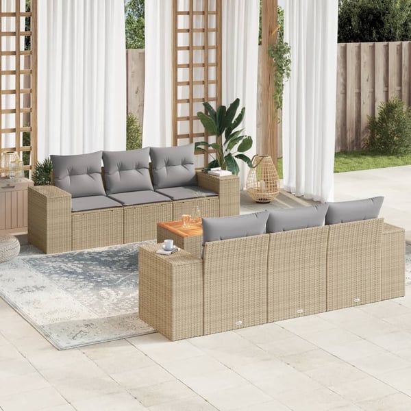 vidaXL sofasæt til haven 7 dele med hynder polyrattan beige