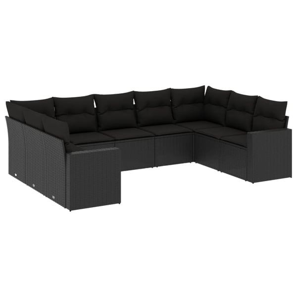 vidaXL sofasæt til haven 9 dele med hynder polyrattan sort