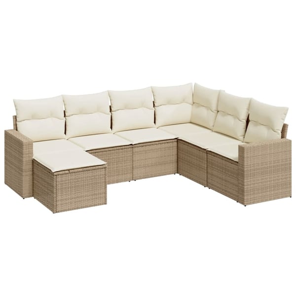 vidaXL sofasæt til haven 7 dele med hynder polyrattan beige