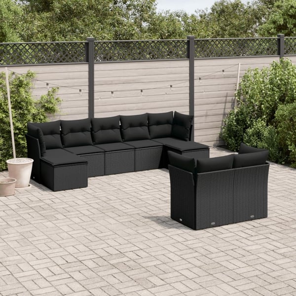 vidaXL sofasæt til haven 9 dele med hynder polyrattan sort