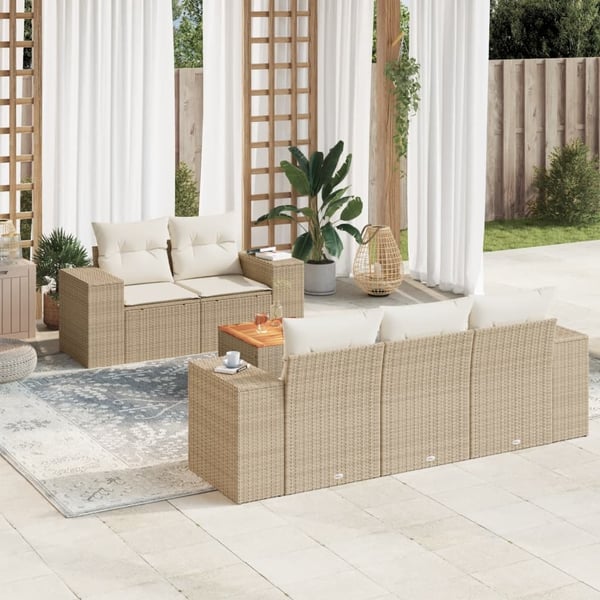vidaXL sofasæt til haven 6 dele med hynder polyrattan beige