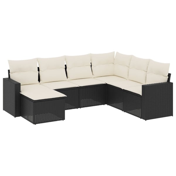 vidaXL sofasæt til haven 7 dele med hynder polyrattan sort