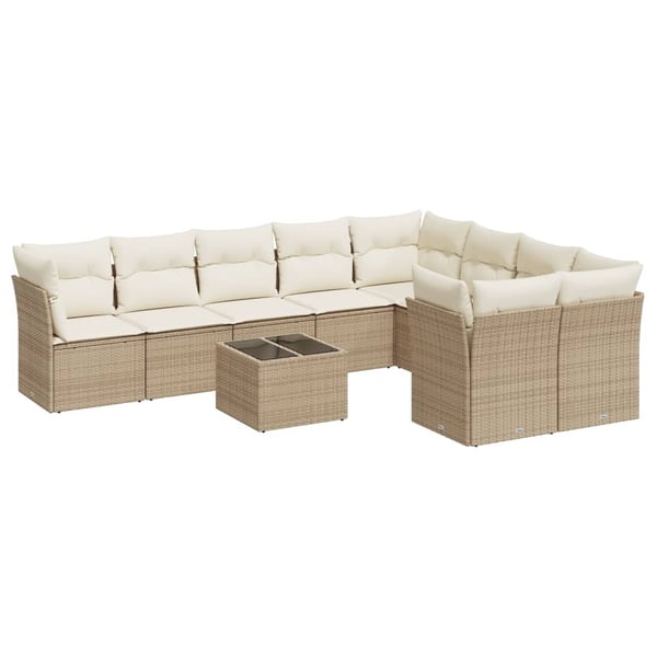 vidaXL sofasæt til haven 10 dele med hynder polyrattan beige