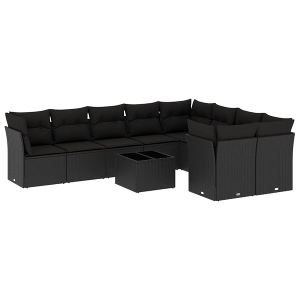 vidaXL Loungegrupp 10 delar med svarta dynor konstrotting