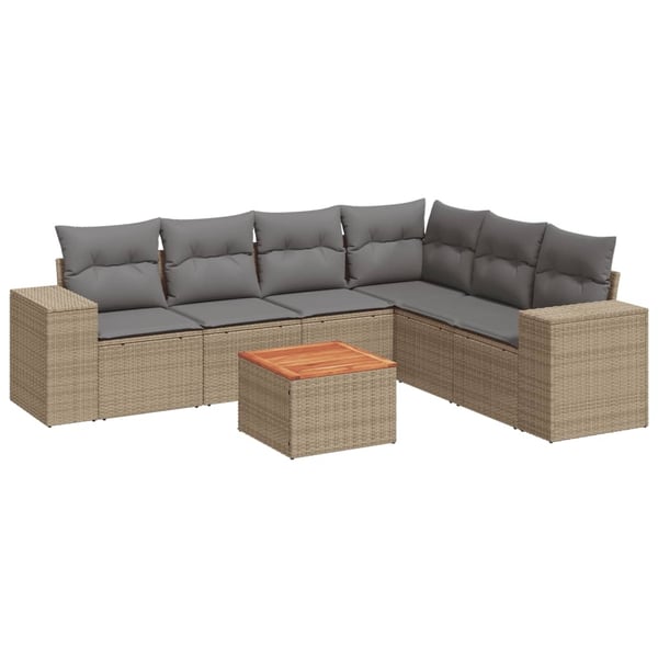 vidaXL sofasæt til haven 7 dele med hynder polyrattan beige