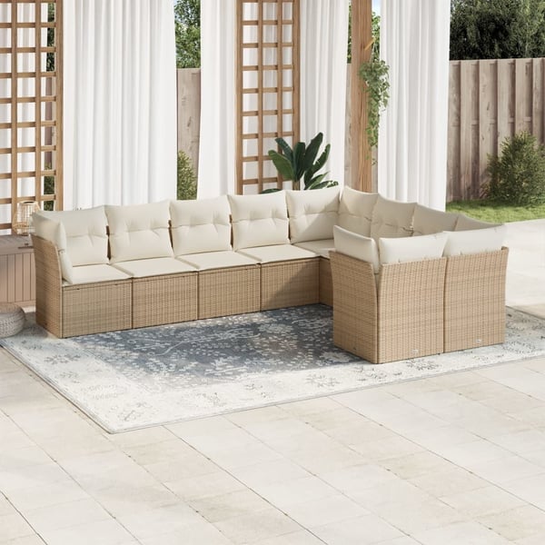 vidaXL sofasæt til haven 9 dele med hynder polyrattan beige