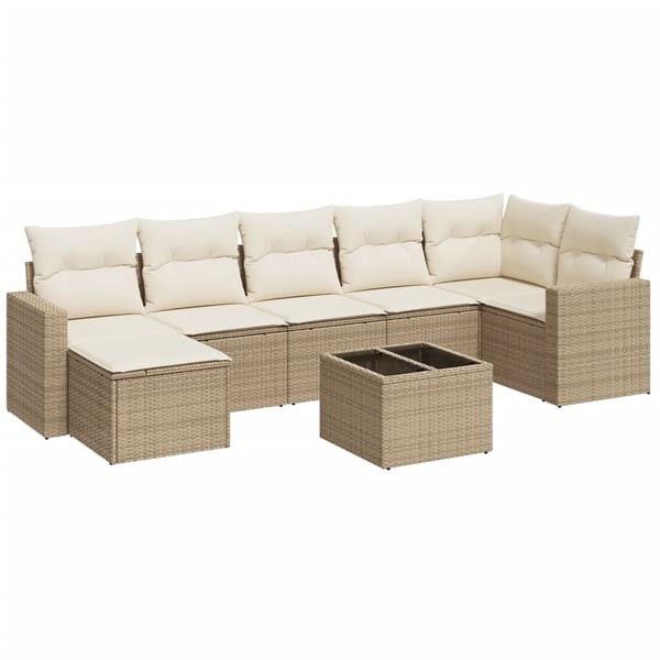 vidaXL sofasæt til haven 8 dele med hynder polyrattan beige