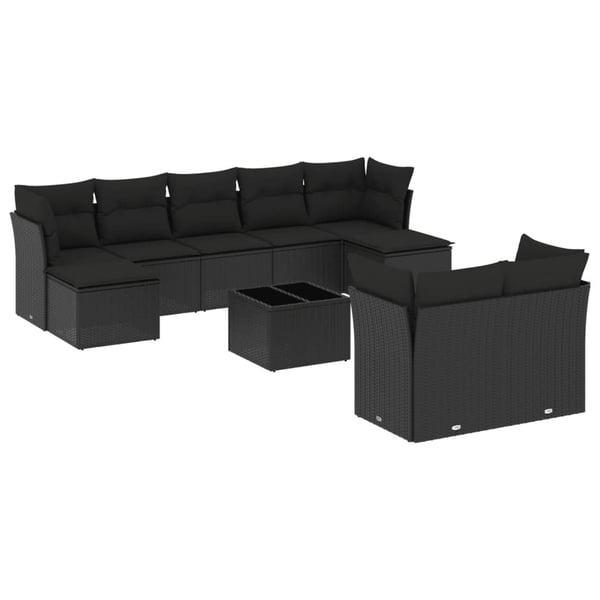 vidaXL Loungegrupp 10 delar med svarta dynor konstrotting