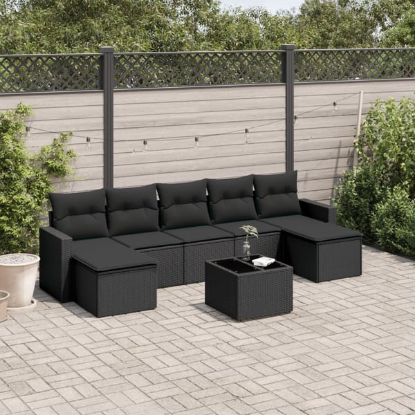 vidaXL sofasæt til haven 8 dele med hynder polyrattan sort