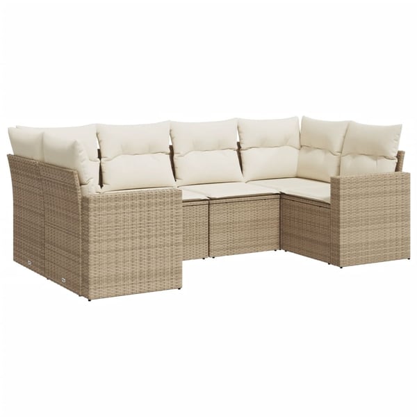 vidaXL sofasæt til haven 6 dele med hynder polyrattan beige