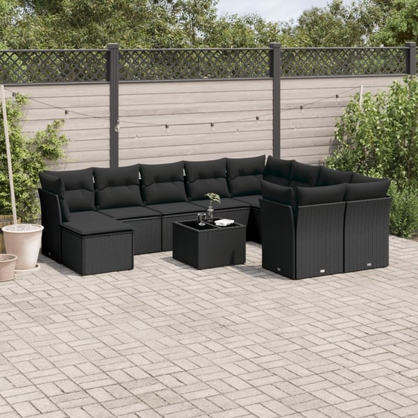 vidaXL Loungegrupp 10 delar med svarta dynor konstrotting