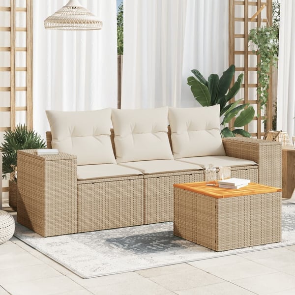 vidaXL sofasæt til haven 4 dele med hynder polyrattan beige
