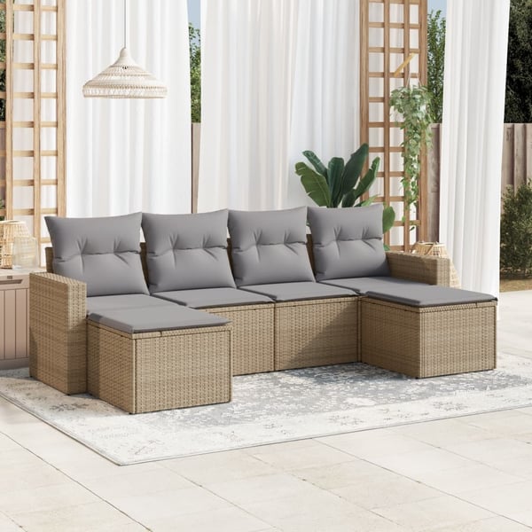 vidaXL sofasæt til haven 6 dele med hynder polyrattan beige