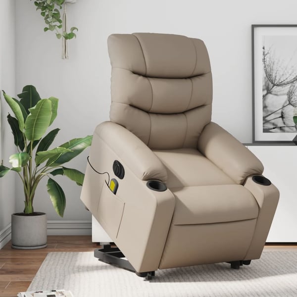 vidaXL massagestol med løftefunktion kunstlæder cappuccinofarvet