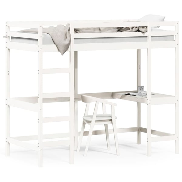 vidaXL Køyeseng med skrivebord hvit 90x200 cm heltre furu