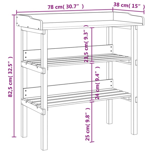vidaXL Plantebord med hyller brun 78x38x82,5 cm heltre gran