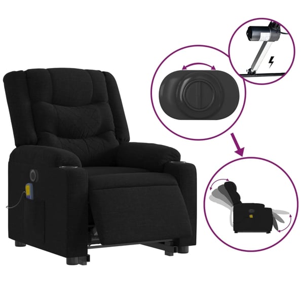 vidaXL elektrisk massagestol med løftefunktion stof sort