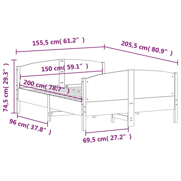 vidaXL Sengeramme uten madrass 150x200 cm heltre furu