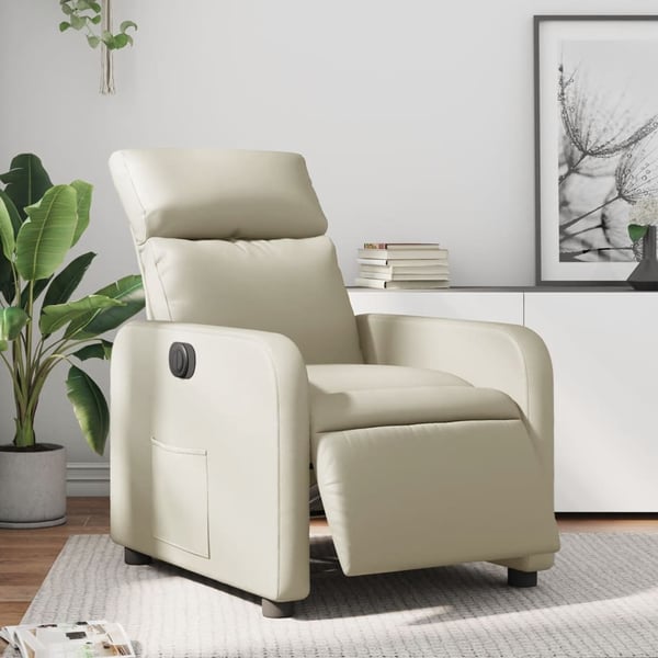 vidaXL eldrevet lænestol kunstlæder cremefarvet