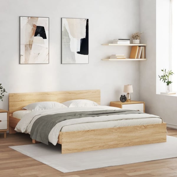 vidaXL Sengeramme med hodegavl og LED sonoma eik 200x200 cm
