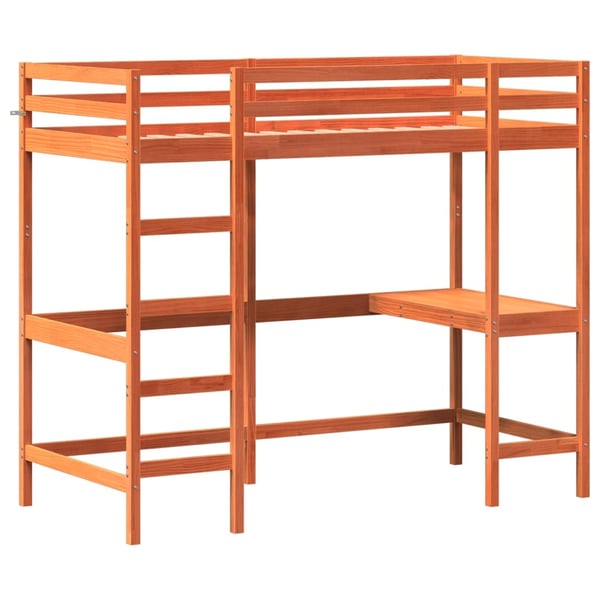 vidaXL Køyeseng med skrivebord voksbrun 90x200 cm heltre furu