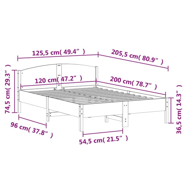 vidaXL Sengeramme uten madrass hvit 120x200 cm heltre furu
