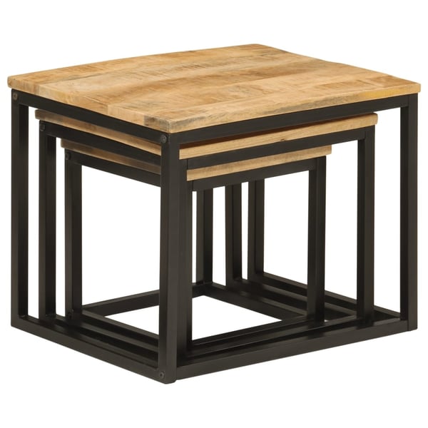 vidaXL Stablebare salongbord 3 stk heltre mango og jern
