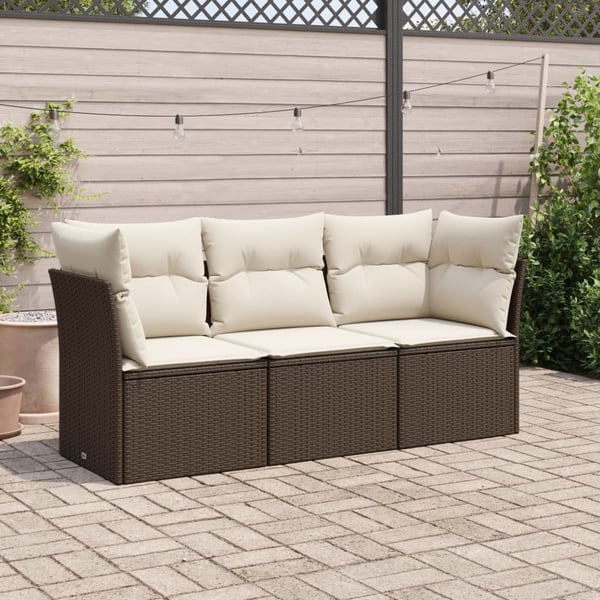 vidaXL sofasæt til haven 3 dele med hynder polyrattan brun