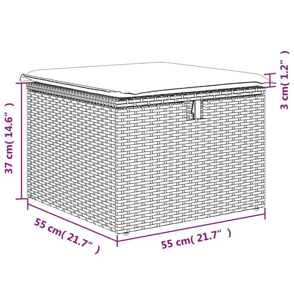 vidaXL haveskammel med hynde 55x55x37 cm polyrattan sort