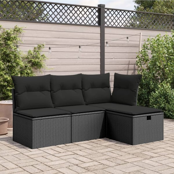 vidaXL haveskammel med hynde 55x55x37 cm polyrattan sort