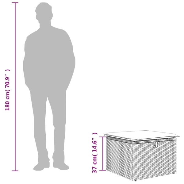 vidaXL haveskammel med hynde 55x55x37 cm polyrattan sort