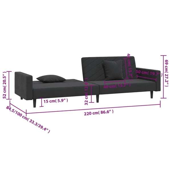 vidaXL 2-personers sovesofa med 2 puder fløjl sort