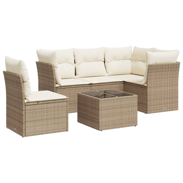 vidaXL sofasæt til haven 6 dele med hynder polyrattan beige