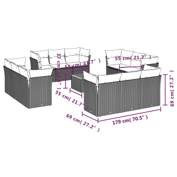 vidaXL sofasæt til haven 13 dele med hynder polyrattan beige