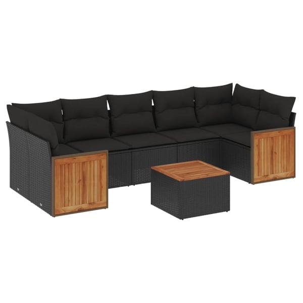 vidaXL sofasæt til haven 8 dele med hynder polyrattan sort