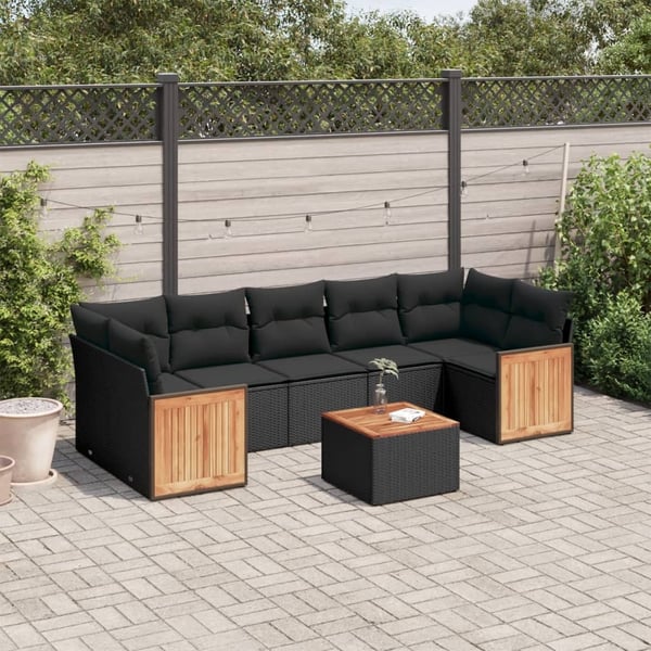 vidaXL sofasæt til haven 8 dele med hynder polyrattan sort