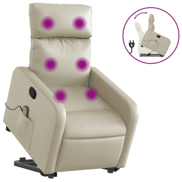 vidaXL Massagefåtölj med uppresningshjälp gräddvit konstläder