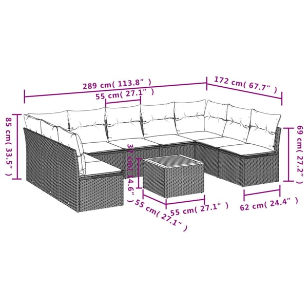 vidaXL sofasæt til haven 10 dele med hynder polyrattan beige
