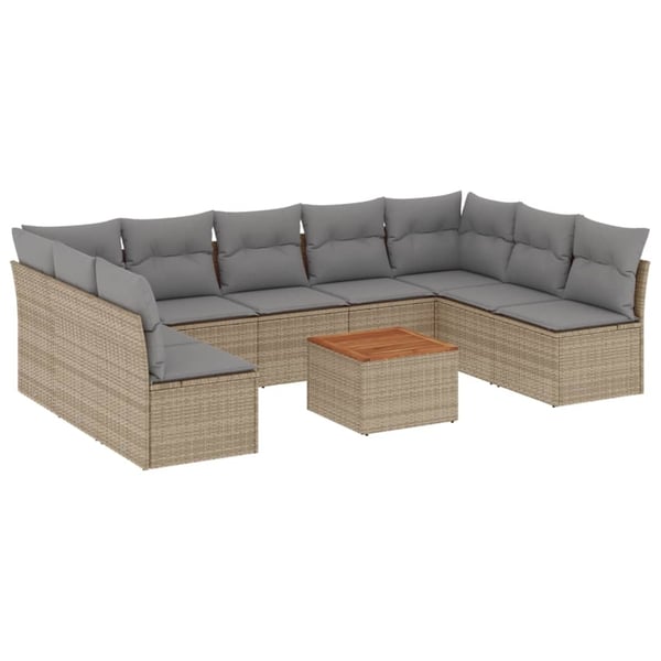 vidaXL sofasæt til haven 10 dele med hynder polyrattan beige