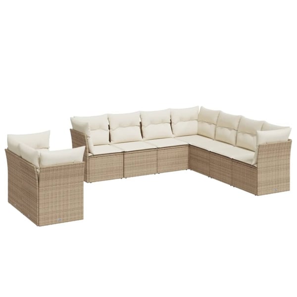 vidaXL Soffgrupp för trädgården med dynor 9 delar beige konstrotting