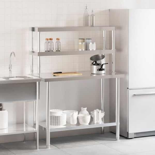 vidaXL Kjøkkenbenk med overhylle 110x55x150 cm rustfritt stål