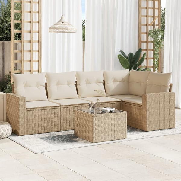 vidaXL sofasæt til haven 6 dele med hynder polyrattan beige