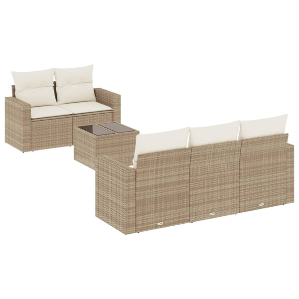 vidaXL sofasæt til haven 6 dele med hynder polyrattan beige