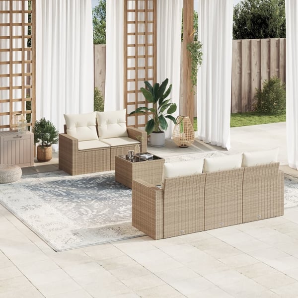 vidaXL sofasæt til haven 6 dele med hynder polyrattan beige