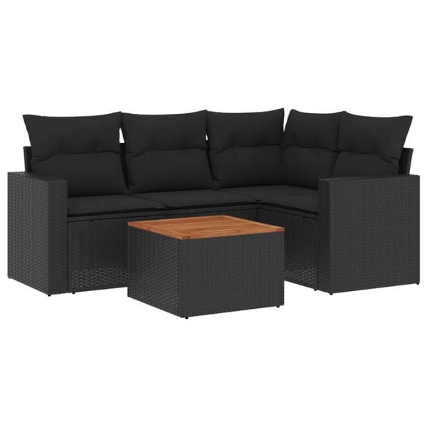 vidaXL Loungegrupp för trädgården med dynor 5 delar svart konstrotting