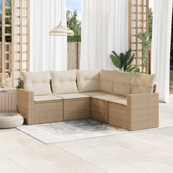 vidaXL sofasæt til haven 5 dele med hynder polyrattan beige