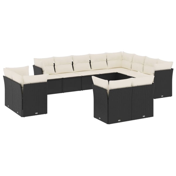 vidaXL Loungegrupp med dynor 12 delar svart konstrotting