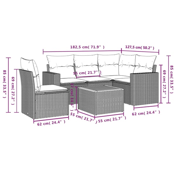 vidaXL Loungegrupp med dynor 6 delar svart konstrotting