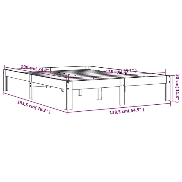 vidaXL Sengeramme uten madrass brun 135x190 cm heltre furu